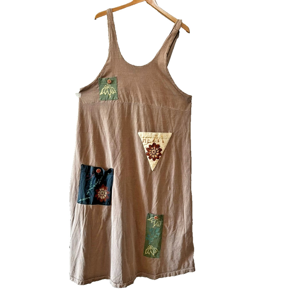 Vintage Art To Wear Isabel LA Maxi Dress Lagenlook Hand Painted Patch Sz-XL - Picture 2 of 11